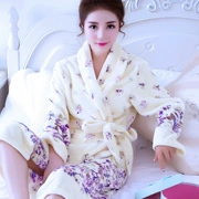 Đàn ông và phụ nữ áo choàng tắm mùa thu và mùa đông mô hình flannel san hô nhung dài dày ngọt vành đai nhà quần áo dài