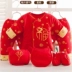 Bộ quà tặng cho bé Sơ sinh Mùa thu Mùa đông Áo khoác cotton màu đỏ Trẻ sơ sinh Quần áo dày Dày quà trăng rằm 0-3
