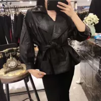 Hàn Quốc Dongdaemun 2018 mùa thu mới áo khoác da vành đai thắt lưng đầu máy mỏng giảm béo thời trang hoang dã áo khoác da zara nữ