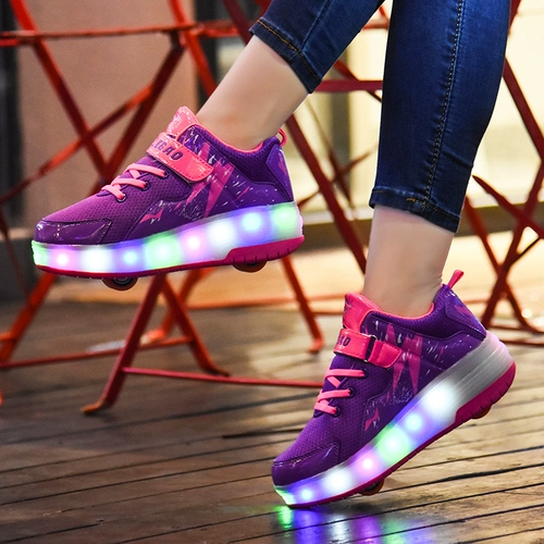 Ультра -светлые двухветровые светодиодные туфли для ходьбы, детские мальчики с лампами, светящиеся девочки взрослые студенты, взрывающие туфли с колесами
