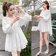 Phụ nữ mang thai mùa hè thời trang hè phiên bản Hàn Quốc của phụ nữ mang thai tay ngắn màu trắng áo voan dài đoạn Một chiếc áo búp bê chữ - Áo thai sản