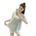 Bà bầu phù hợp với thời trang Hàn Quốc áo hè mùa hè ngắn cotton búp bê quần short hè hai bộ thủy triều - Áo thai sản