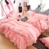 Bộ đồ giường bằng vải bông công chúa Hàn Quốc Gió bốn mảnh trải giường 1,8 m 2m Màu giường đặc bộ ga giường Bộ đồ giường bốn mảnh