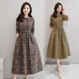 Платье, длинный весенний лонгслив, осенний хлопковый корсет, в цветочек, с рукавом, в корейском стиле, по фигуре, А-силуэт