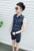 2018 mùa hè của nam giới Hàn Quốc phiên bản thiết lập tinh thần xã hội chàng quần short jeans hai mảnh thanh niên bộ quần áo quần sooc nam Bộ đồ