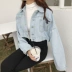 Harajuku denim ngắn áo khoác nữ mùa xuân 2018 mới của Hàn Quốc phiên bản của retro cao đẳng gió lỏng cao eo đoạn ngắn denim quần áo