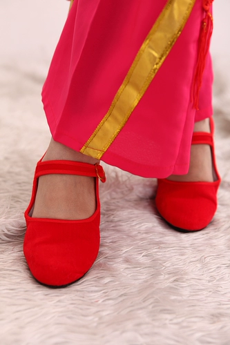 Этническая обувь, красный черный ремень на высоком каблуке
