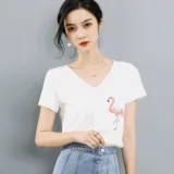 Dy [Village 2020 Summer Simple Commerings v -neck с вышивкой карман карман Thin Girl T -Fish YJ0028055
