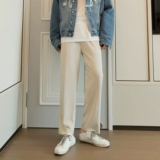 Трикотажные трендовые повседневные брюки, штаны, свободный прямой крой, в корейском стиле