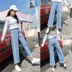 Jeans phụ nữ mùa xuân và mùa thu mới của Hàn Quốc bf hoang dã mỏng đàn hồi eo lỏng thẳng quần chân rộng sinh viên chín quần quan jean nu Quần jean