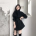 Phiên bản Hàn Quốc của áo khoác len dài nữ mùa thu 2018 mới học sinh đứng cổ áo thắt lưng áo len đen áo khoác nữ Trung bình và dài Coat