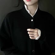 Mùa thu và mùa đông Hàn Quốc áo khoác ngắn nữ lỏng lẻo áo dài tay sinh viên màu đen retro giản dị áo len ngắn