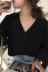 Đầu mùa thu mới của Hàn Quốc phiên bản của chic lỏng rắn màu voan áo top V-Cổ đơn ngực dài tay kem chống nắng áo sơ mi nữ