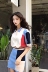 Hồng Kông hương vị mùa hè chic retro POLO cổ áo hit màu ngắn tay áo đan T + cao eo bag hip váy thời trang phù hợp với nữ kiểu đồ bộ đẹp Bộ đồ