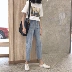 2018 Hàn Quốc phiên bản của nước rửa trắng túi phía trước quần chân cao eo thẳng quần chín điểm jeans nữ mùa xuân Quần jean