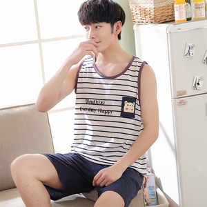 Mùa hè của nam giới không tay đồ ngủ nam mùa hè cotton vest quần short cộng với phân bón XL phần mỏng ngắn tay dịch vụ nhà