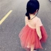 Váy bé gái màu đỏ quần áo trẻ em bé gái công chúa váy siêu nước ngoài nữ phồng bé mùa hè váy trẻ em - Váy váy len bé gái Váy
