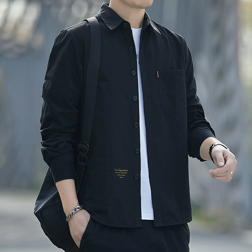 Тонкая рубашка, хлопковый демисезонный универсальный кардиган для отдыха