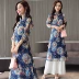 Đầm voan Trung Quốc 2019 mới của phụ nữ gió quốc gia in đoạn dài cải tiến bộ đồ hai mảnh sườn xám - Váy eo cao Váy eo cao