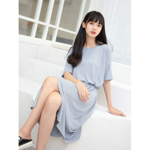 Mù tạt | 沁心 | đơn giản đa năng khí quanh cổ tie mỏng cao eo năm điểm tay áo dài đầm nữ #