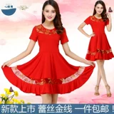 Летнее платье, танцующая юбка, короткий рукав, для среднего возраста