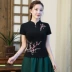 Mùa hè phong cách quốc gia phụ nữ thêu áo thun ngắn tay cotton nữ Trung Quốc phong cách lớn kích thước Slim retro đáy áo - Áo phông Áo phông