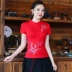 Mùa hè phong cách quốc gia phụ nữ thêu áo thun ngắn tay cotton nữ Trung Quốc phong cách lớn kích thước Slim retro đáy áo - Áo phông