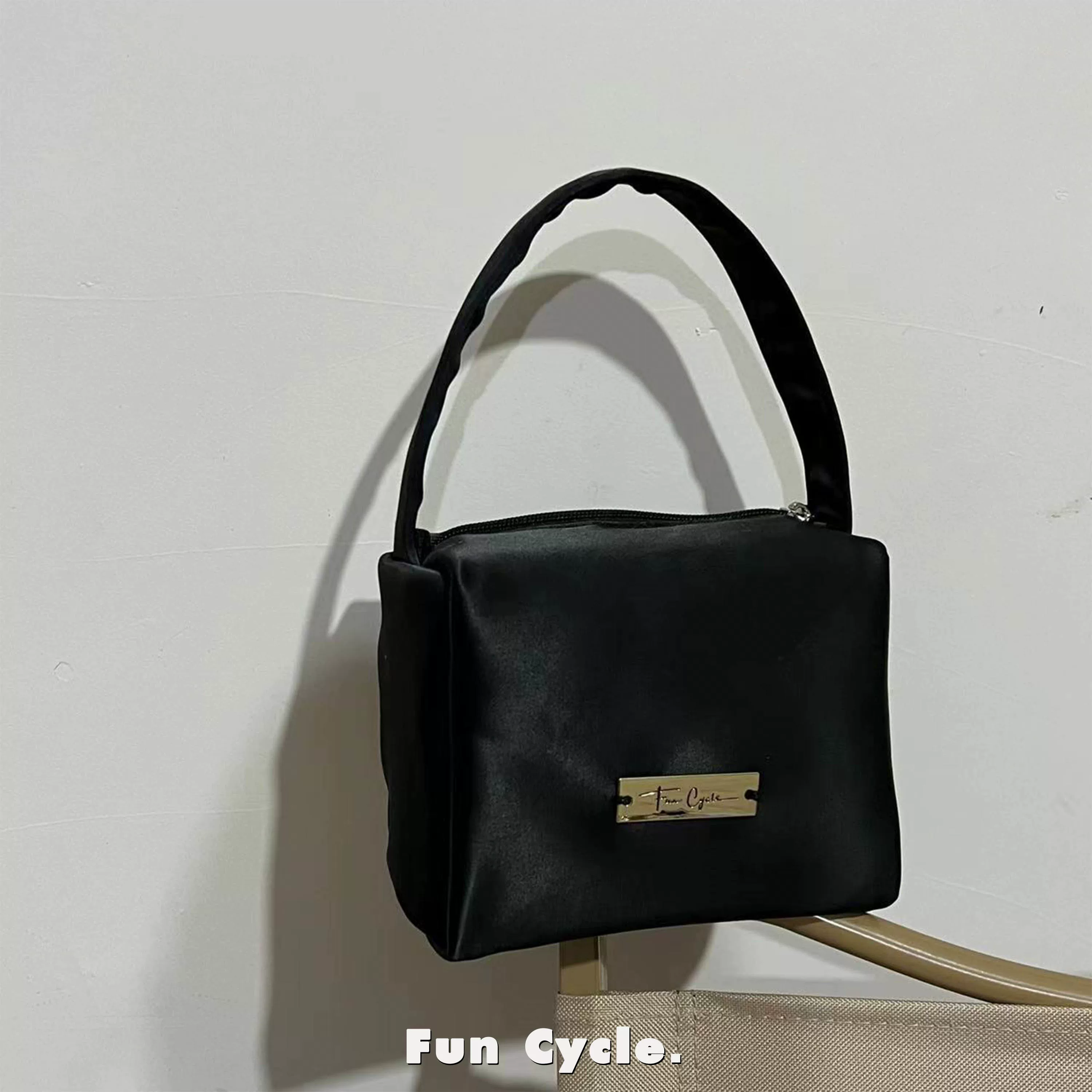 Genuine black handheld small bag, one-shoulder bag