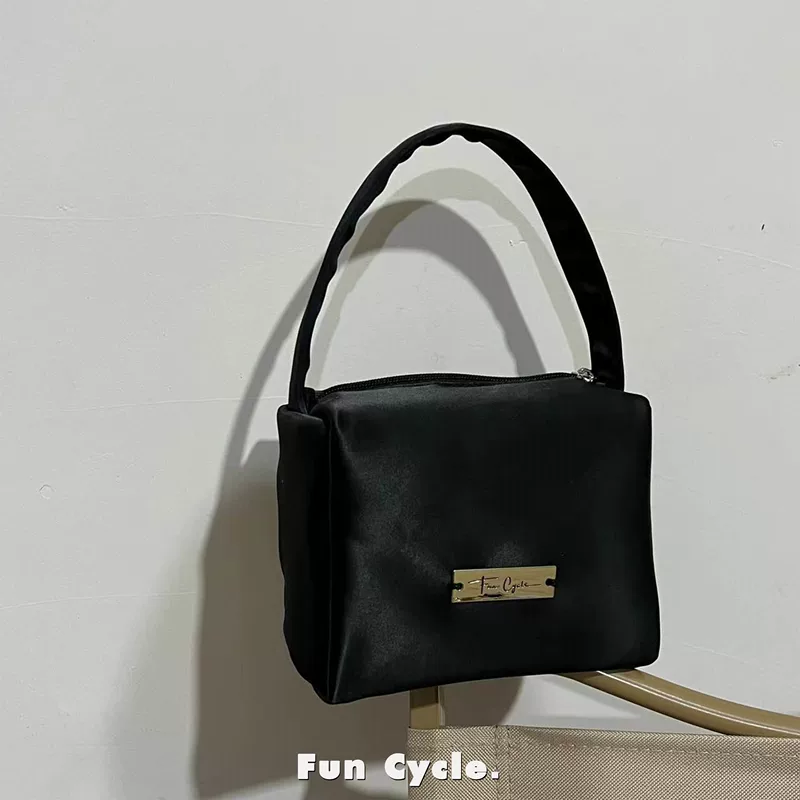 Genuine black handheld small bag, one-shoulder bag