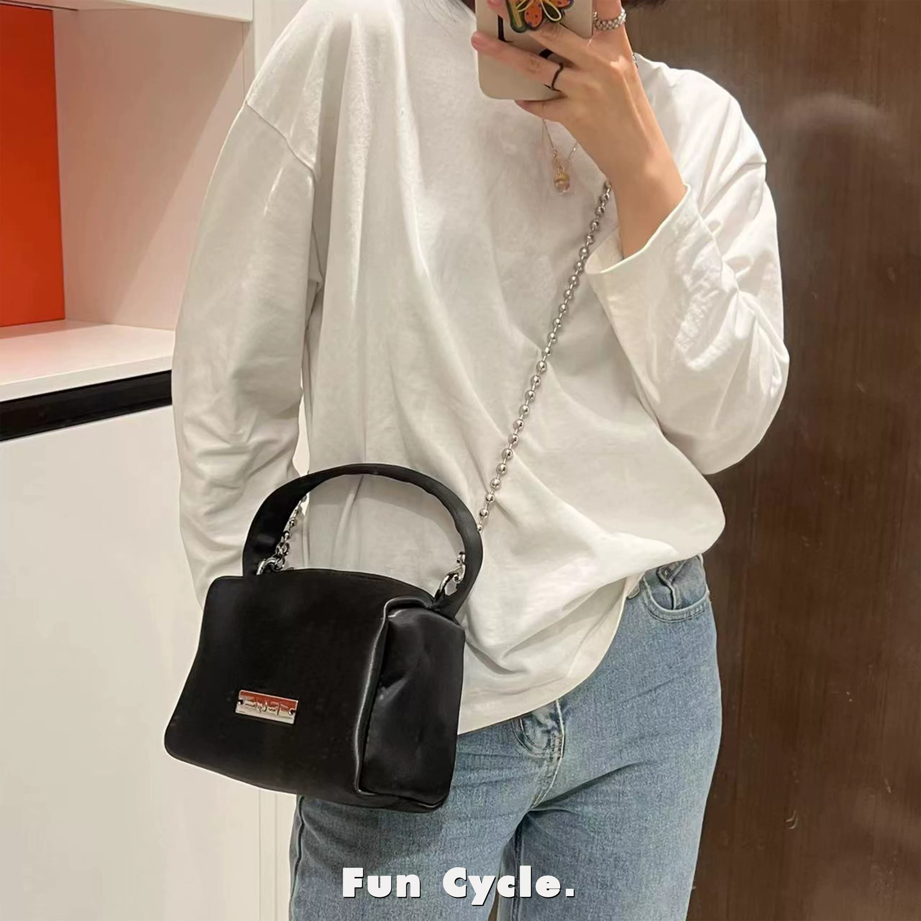 Genuine black handheld small bag, one-shoulder bag