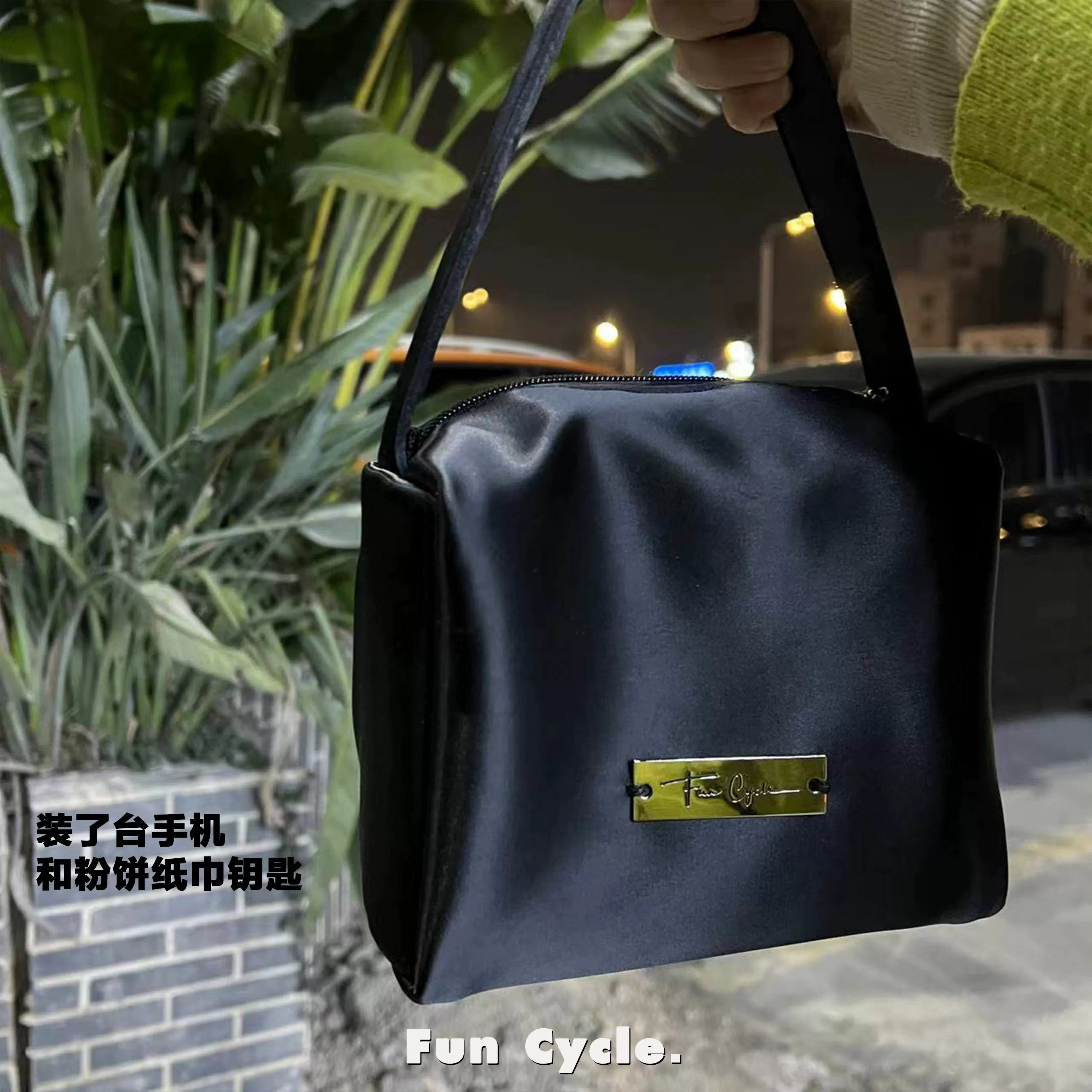 Genuine black handheld small bag, one-shoulder bag