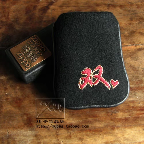[XU手工定制手绣中文个性打火机套黑呢适用于zippo都彭等纪念推荐]