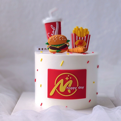 Запеченное торт декоративный орнамент гамбургер Fresh Fries Friess Soft Glue Plug -в мужской и женской радужной сети Rainbow Net Red Plug -In Set