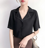 Летняя черная рубашка, белый топ, в корейском стиле, свободный крой
