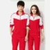 Jinguan màu đỏ dài tay thể thao phù hợp với phụ nữ trung niên kích thước lớn quần áo vuông nhảy thể dục phù hợp với thể dục nhịp điệu nhóm - Thể thao sau bộ áo adidas Thể thao sau
