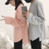 Hàn Quốc phòng thu Hàn Quốc với hem chia ngã ba màu dài tay áo thun áo len mỏng 18ss người đàn ông và phụ nữ mô hình áo polo nam uniqlo Áo phông dài