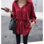Mùa xuân 2019 của phụ nữ mới áo sơ mi bf lỏng có hương vị Hồng Kông nữ dài phần dài tay áo sơ mi sang trọng áo sơ mi thủy triều - Áo sơ mi dài tay áo sơ mi nữ dài tay cho người béo