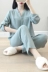 Đồ ngủ gạc cotton Nhật Bản của phụ nữ mùa hè không cổ áo cardigan dịch vụ nhà màu sắc ngọt ngào mùa xuân và mùa thu mỏng phần dài tay áo phù hợp - Bộ Pajama