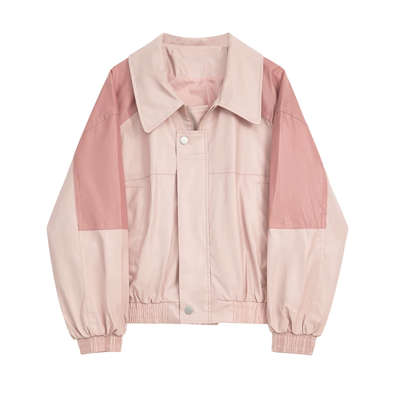 Фуксиевый весенний кожаный жакет из полиуретана, oversize, свободный покрой