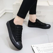 Đôi giày vải đen nữ thấp giúp giày nam Giày công sở màu đen nguyên chất Giày đế bằng Hàn Quốc