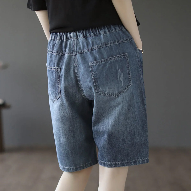 Loose five-inch denim shorts for women in summer 2022, a new retro embroidered large-sized straight-leg midpants Specification image