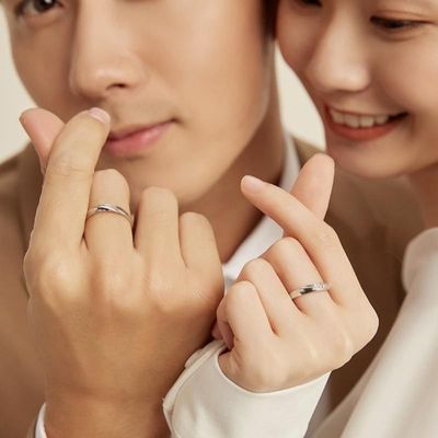 戒指情侣戒指一对韩版情侣对戒情人节礼物开口可刻字520礼物