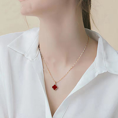 S925纯银项链女潮韩版四叶草网红吊坠学生锁骨链闺蜜女友生日礼物