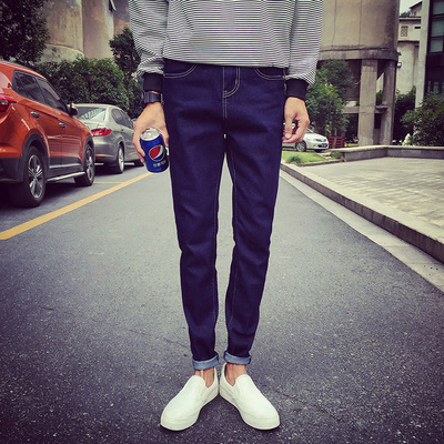 Triệu cửa hàng mùa thu người đàn ông mới của jeans Hàn Quốc phiên bản của các chân mỏng quần rửa sạch quần denim đơn giản người đàn ông Cao bồi