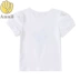 Quần áo trẻ em Annai đích thực 2019 hè mới cho bé gái cổ tròn cổ áo len ngắn tay áo thun AG921599 - Áo thun