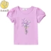 Quần áo trẻ em Annai đích thực 2019 hè mới cho bé gái cổ tròn cổ áo len ngắn tay áo thun AG921599 - Áo thun