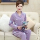 Bộ đồ ngủ mùa xuân và mùa thu nữ cotton dài tay trung niên và người cao tuổi phù hợp với phụ nữ mùa thu bông trung niên dịch vụ nhà - Cặp đôi