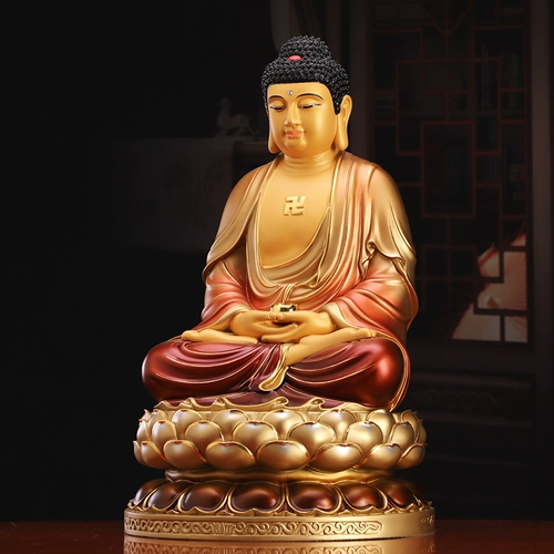 Чистый бронзовый бронзовый будда Тайваня, сидящий как домашнее преданность статуям Амитабхи Будды, три сокровища буддийских буддийских буддийских буддийских медных статуй