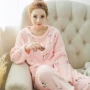 Confinement Autumn Dày Lady Pyjama Dễ thương Lông cừu Plush Slim Pyjama Mới dài tay mẹ và con gái mặc bộ đồ mặc nhà