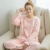 Confinement Autumn Dày Lady Pyjama Dễ thương Lông cừu Plush Slim Pyjama Mới dài tay mẹ và con gái mặc